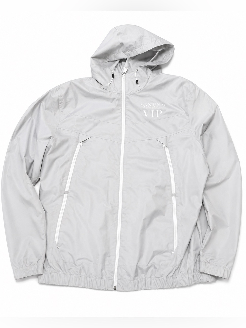 Perry Ellis Men’s Light Gray Hooded Windbreaker Jacket
